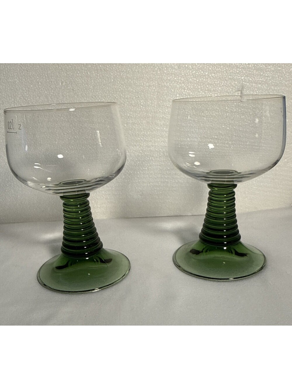 Set Of  2 Vintage Luminarc Green Ribbed Beehive Stem Wine Glass Made From France